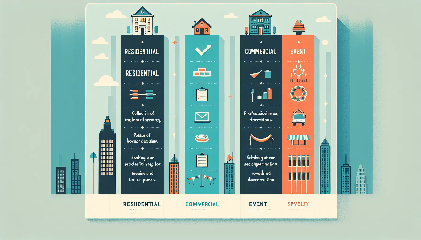 Visual comparison of residential, commercial, and event rental services in Lafayette.