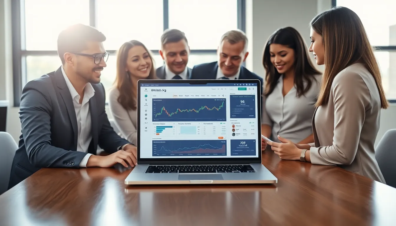 professionals discussing cryptocurrency platform Bitclassic.org in an office setting.