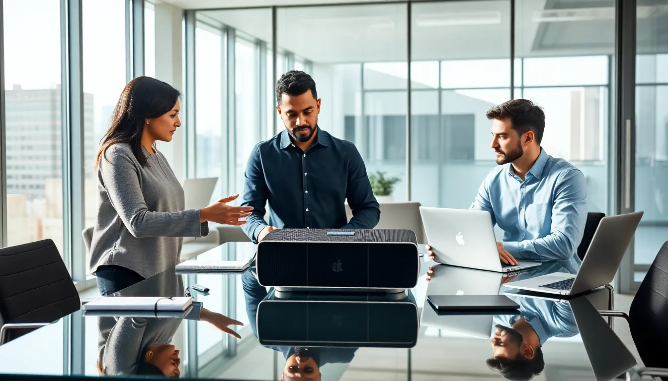 professionals collaborating around the Applewhite Bitclassic in a modern office.