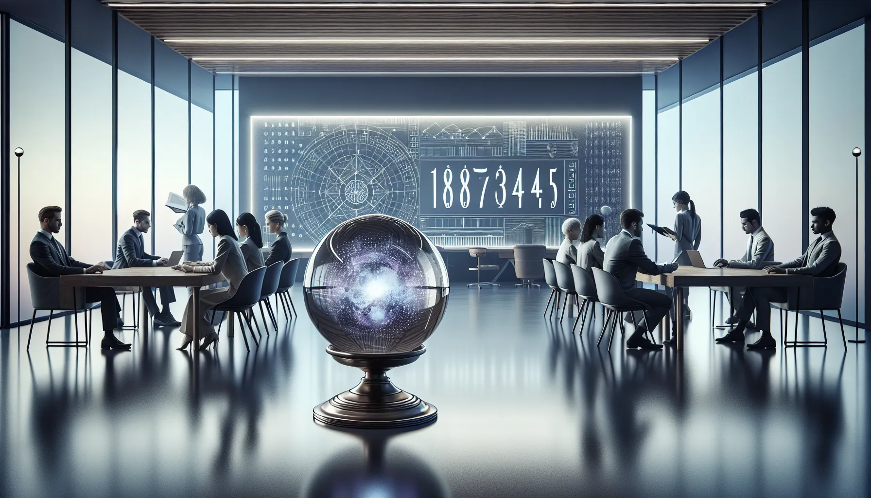 professionals analyzing numerology in a modern office setting.