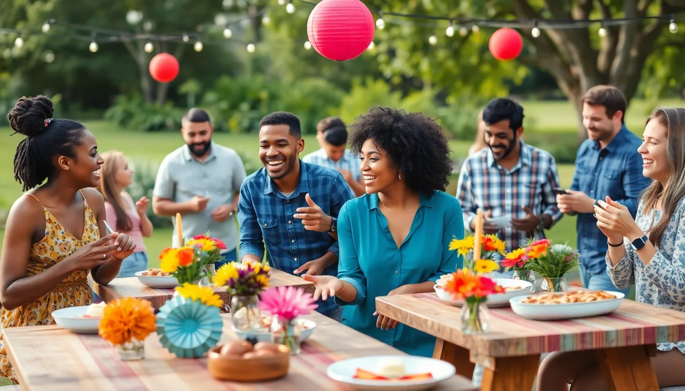 Diverse group celebrating a budget-friendly event outdoors.