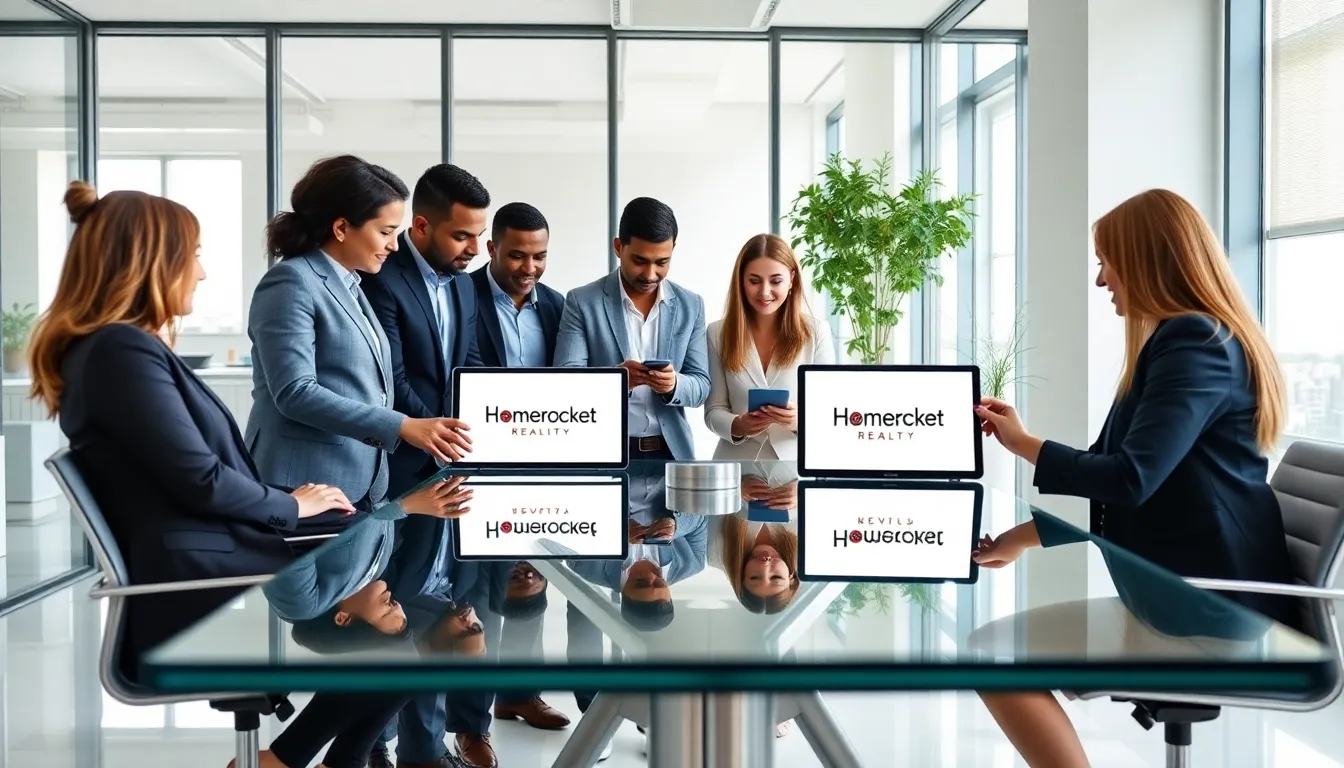 diverse real estate team collaborating in a modern office.