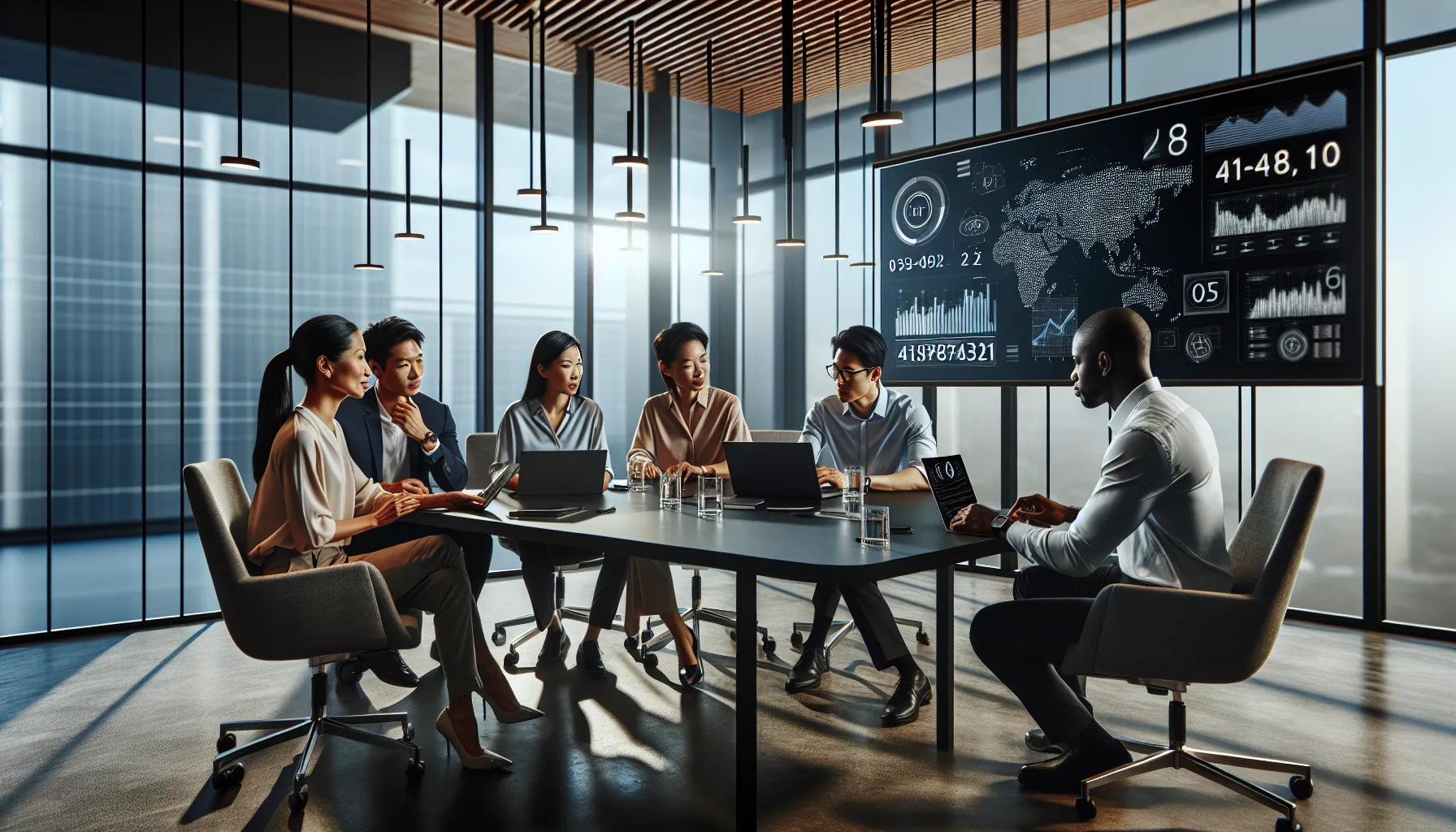 diverse team discussing the significance of numbers in a modern office.