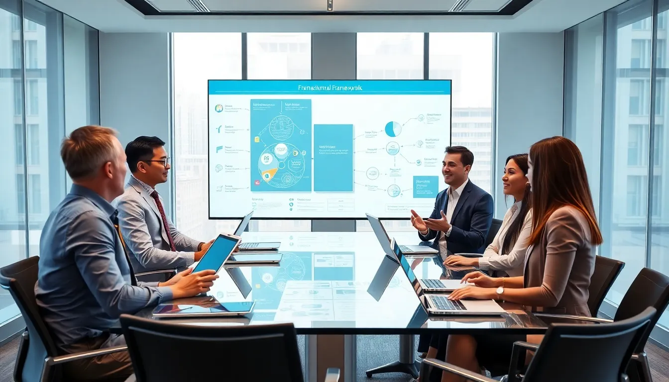 diverse team discussing innovative concepts in a modern conference room.