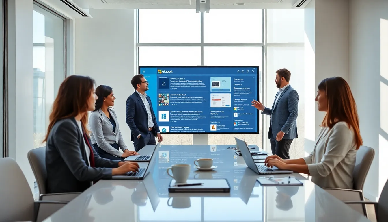 diverse IT professionals collaborating over Microsoft Knowledge Base resources.