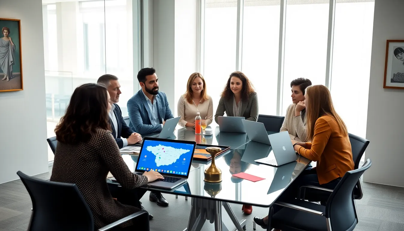 diverse team discussing Basqueserpartism in a modern office.