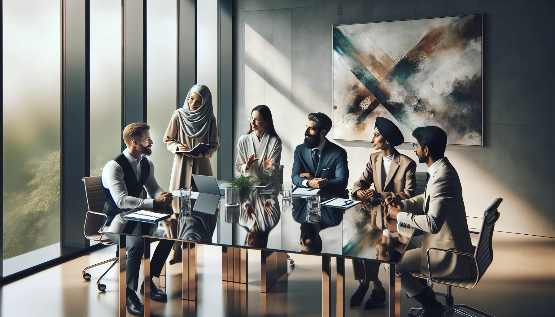 diverse professionals collaborating in a modern office setting.