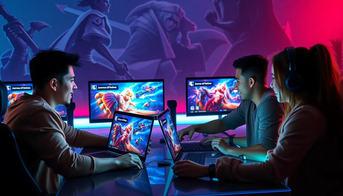 diverse gamers engaged in a multiplayer online battle arena game.