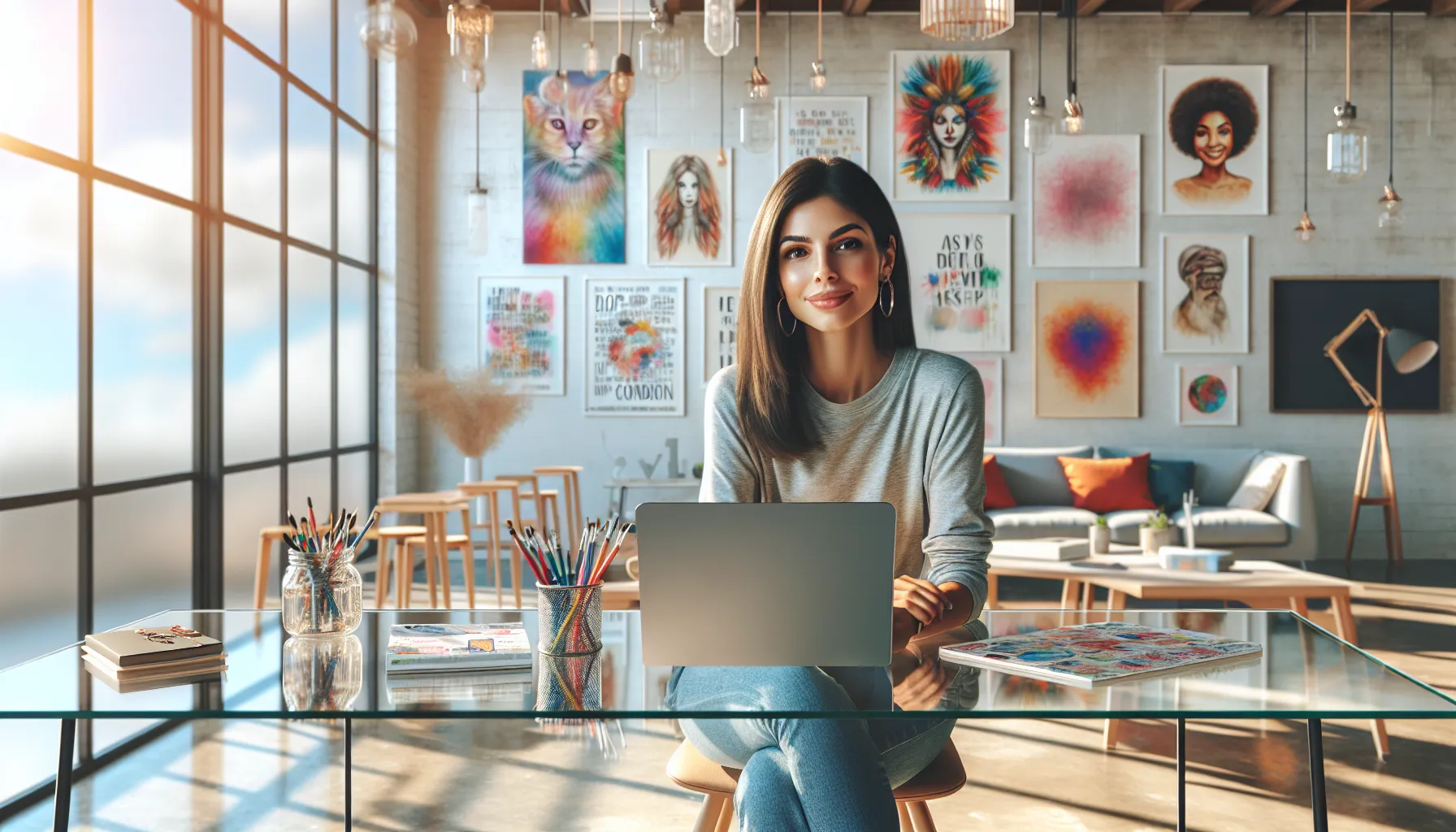 Individual creating content in a vibrant, modern workspace.