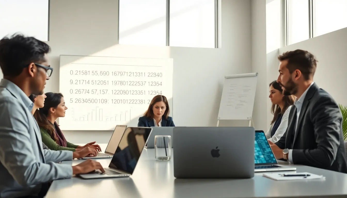 diverse team discussing number formats in a modern office.