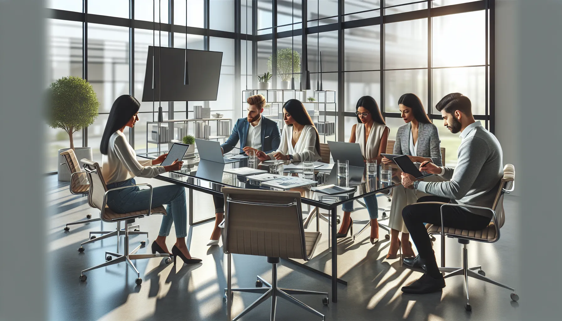 diverse team collaborating in a modern office setting.