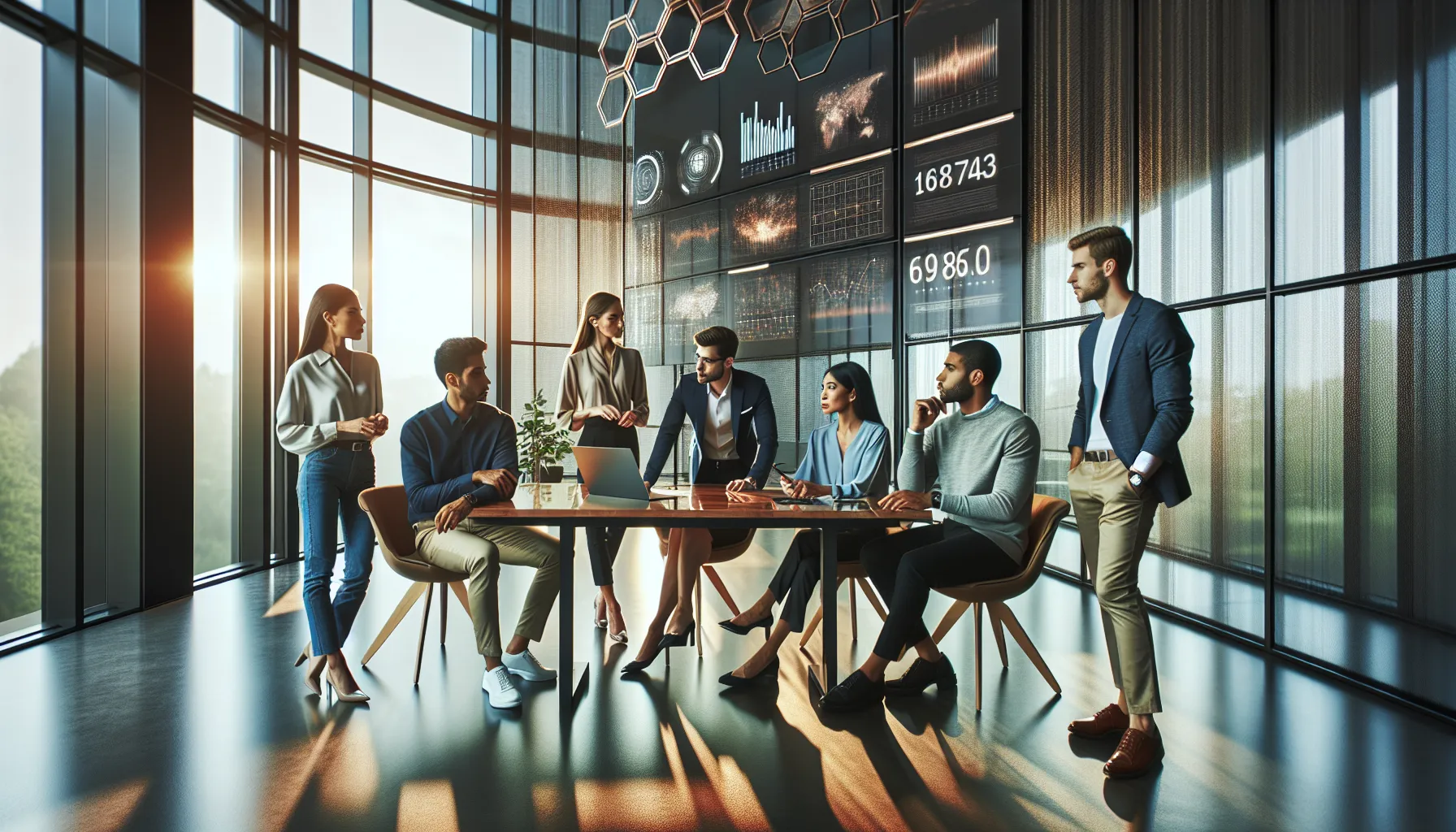 team analyzing data trends in a bright modern office.