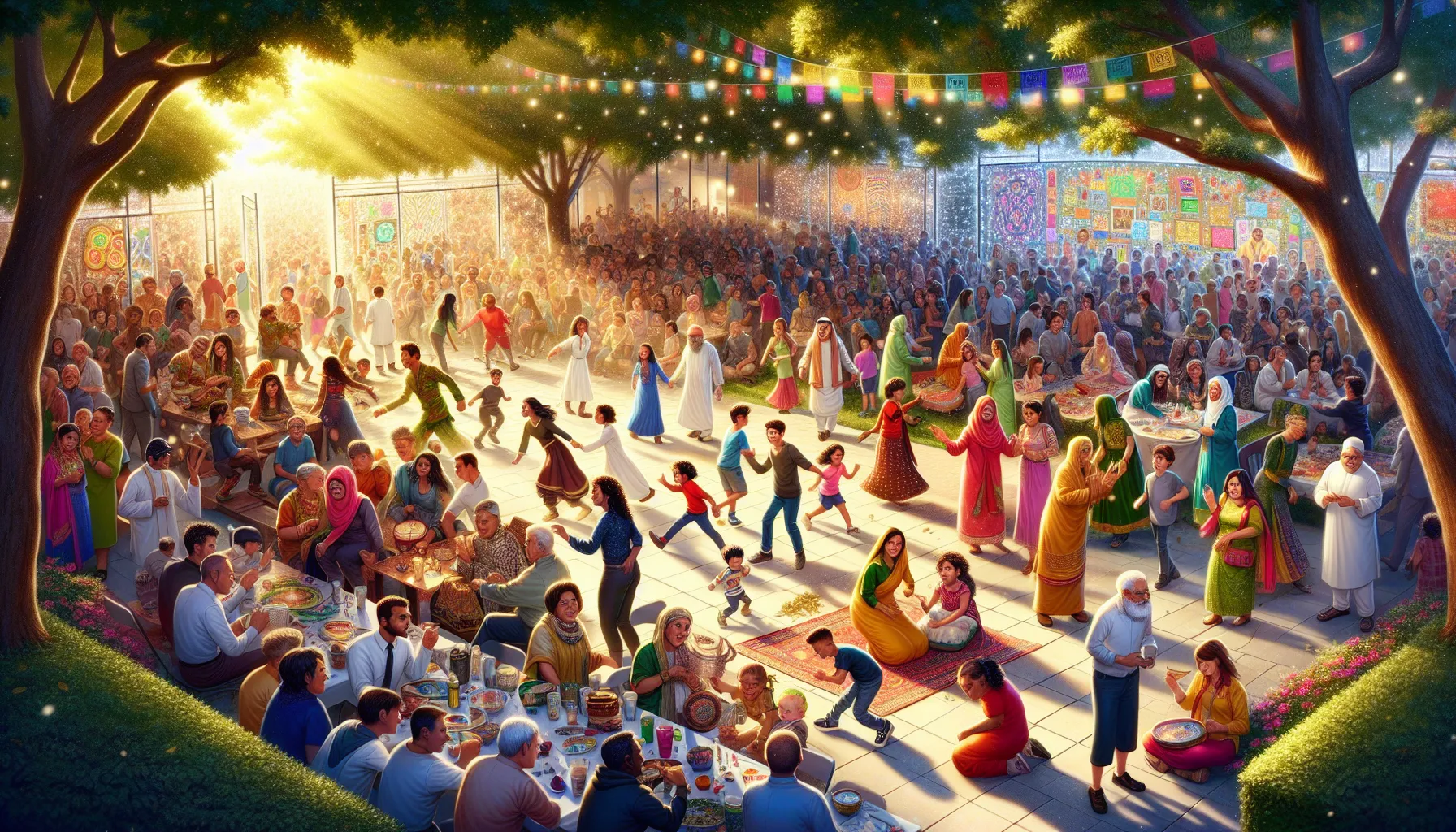 diverse community celebrating Qpibandee at a vibrant outdoor festival.