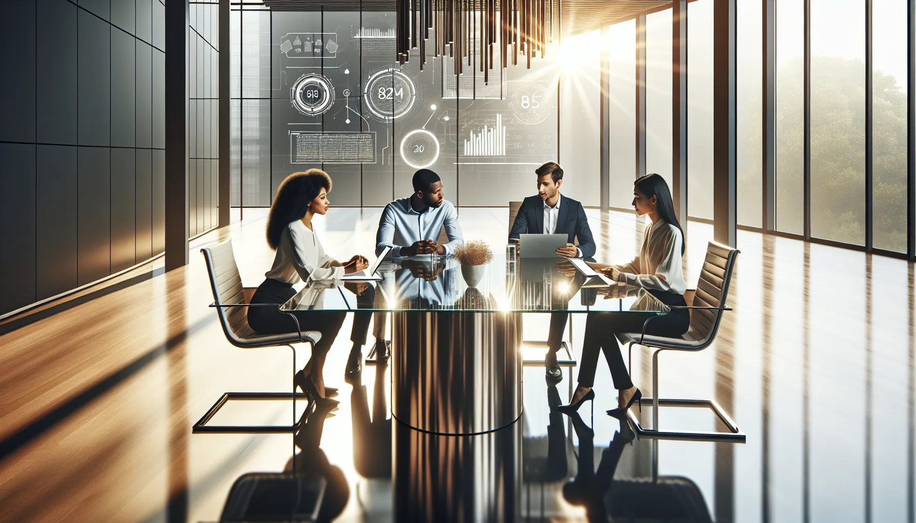 diverse team discussing data management in a modern office.