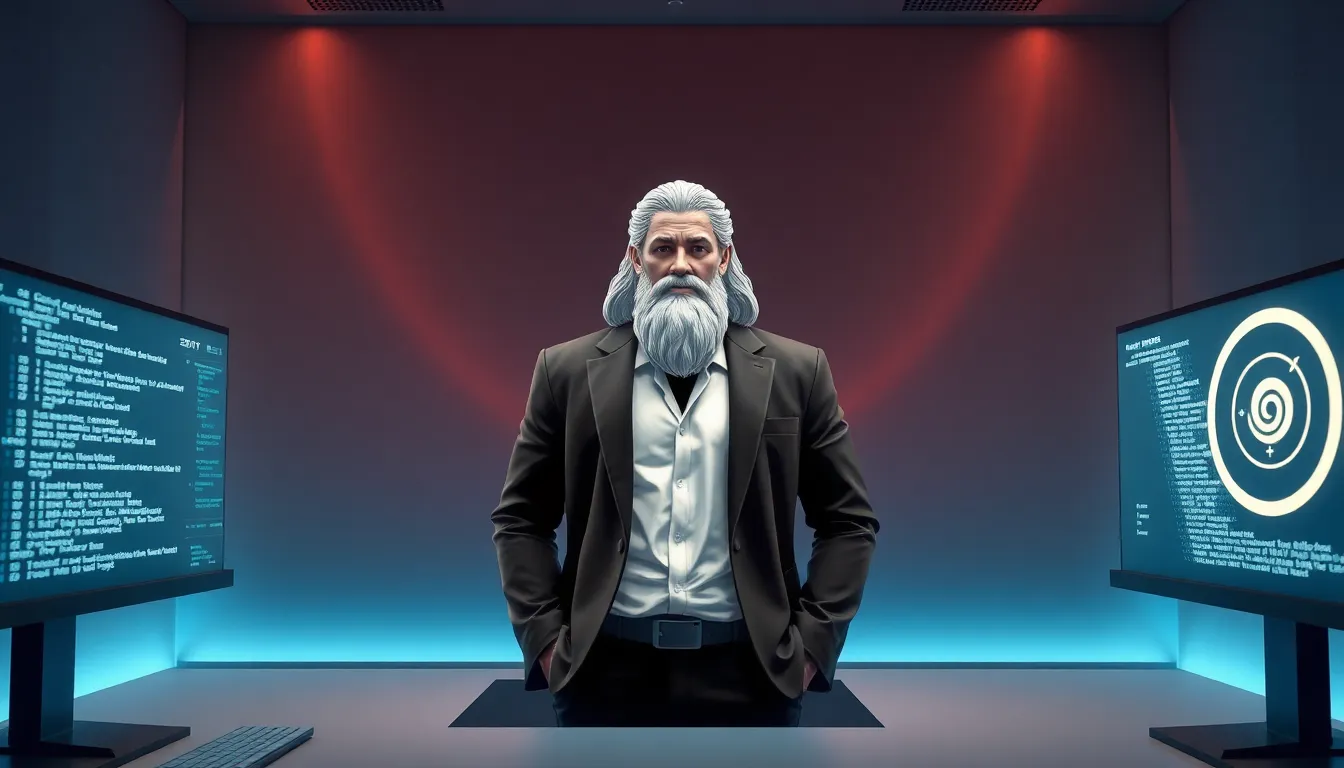 stylized Zeus representing modern digital identity in a sleek workspace.