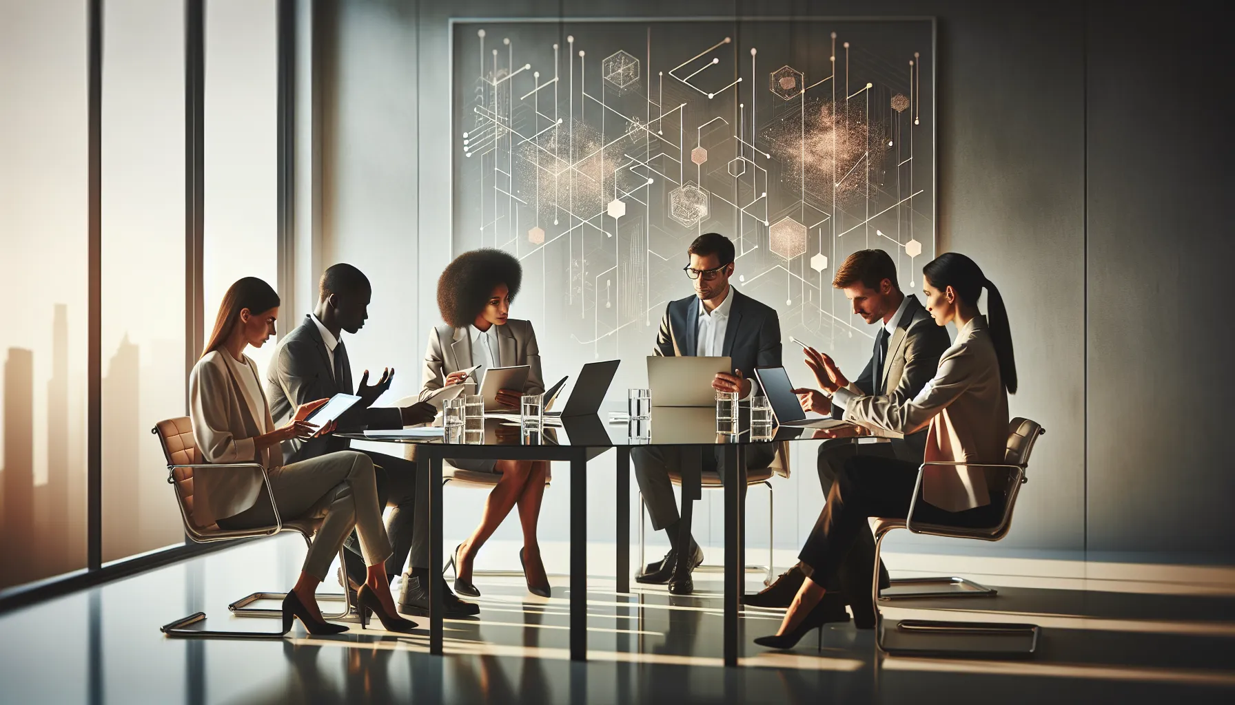 diverse professionals collaborating in a modern office setting.