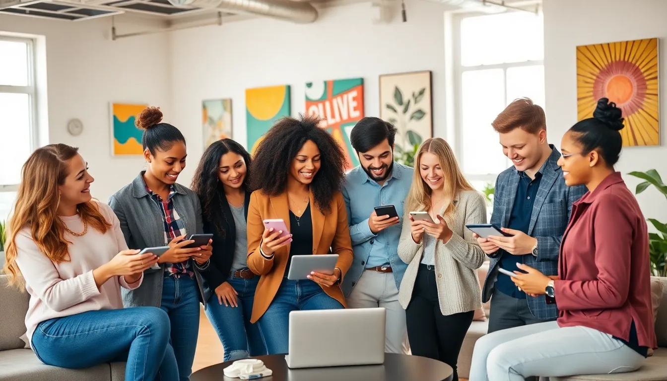 diverse group collaborating in a modern workspace.