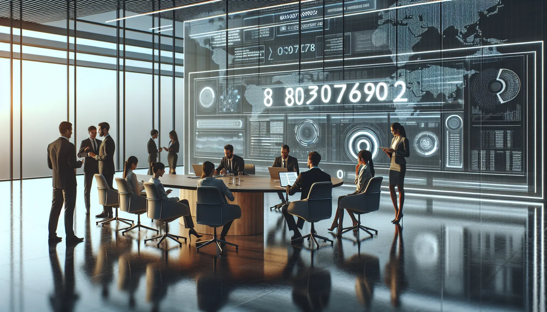 modern office with professionals discussing data applications.