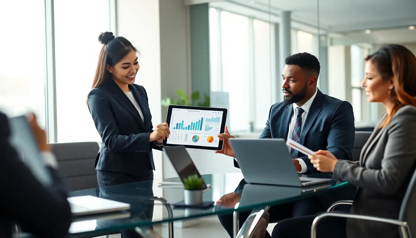 diverse professionals collaborating in a modern office on IT services.