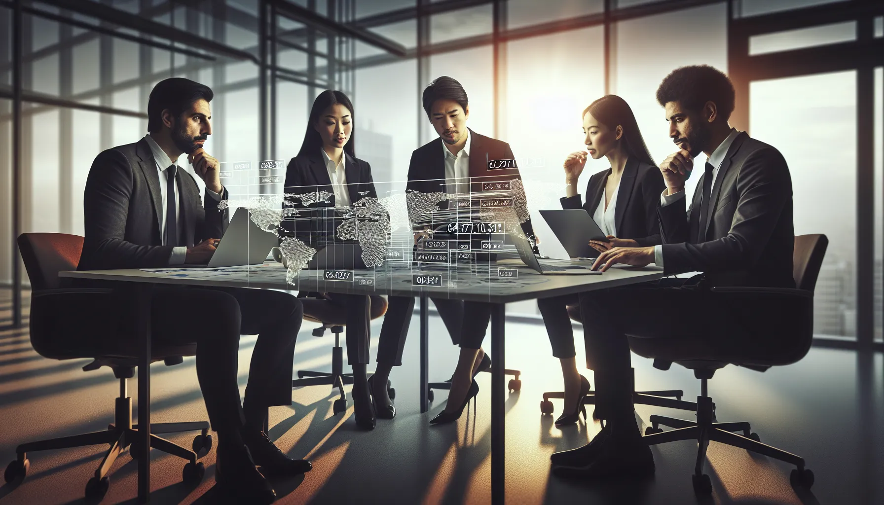 professionals discussing IP address data in a modern office setting.