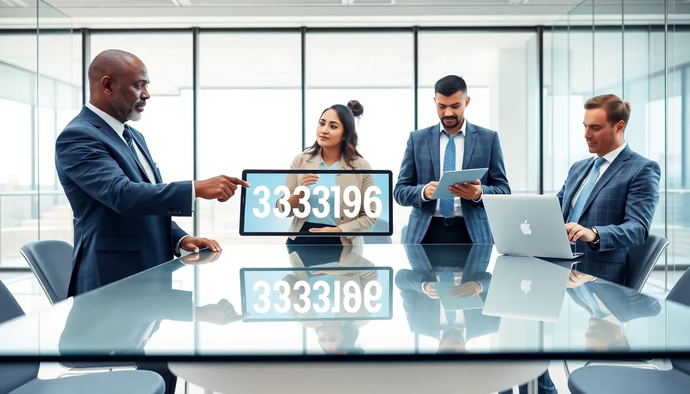 diverse team discussing a digital identifier in a modern office.