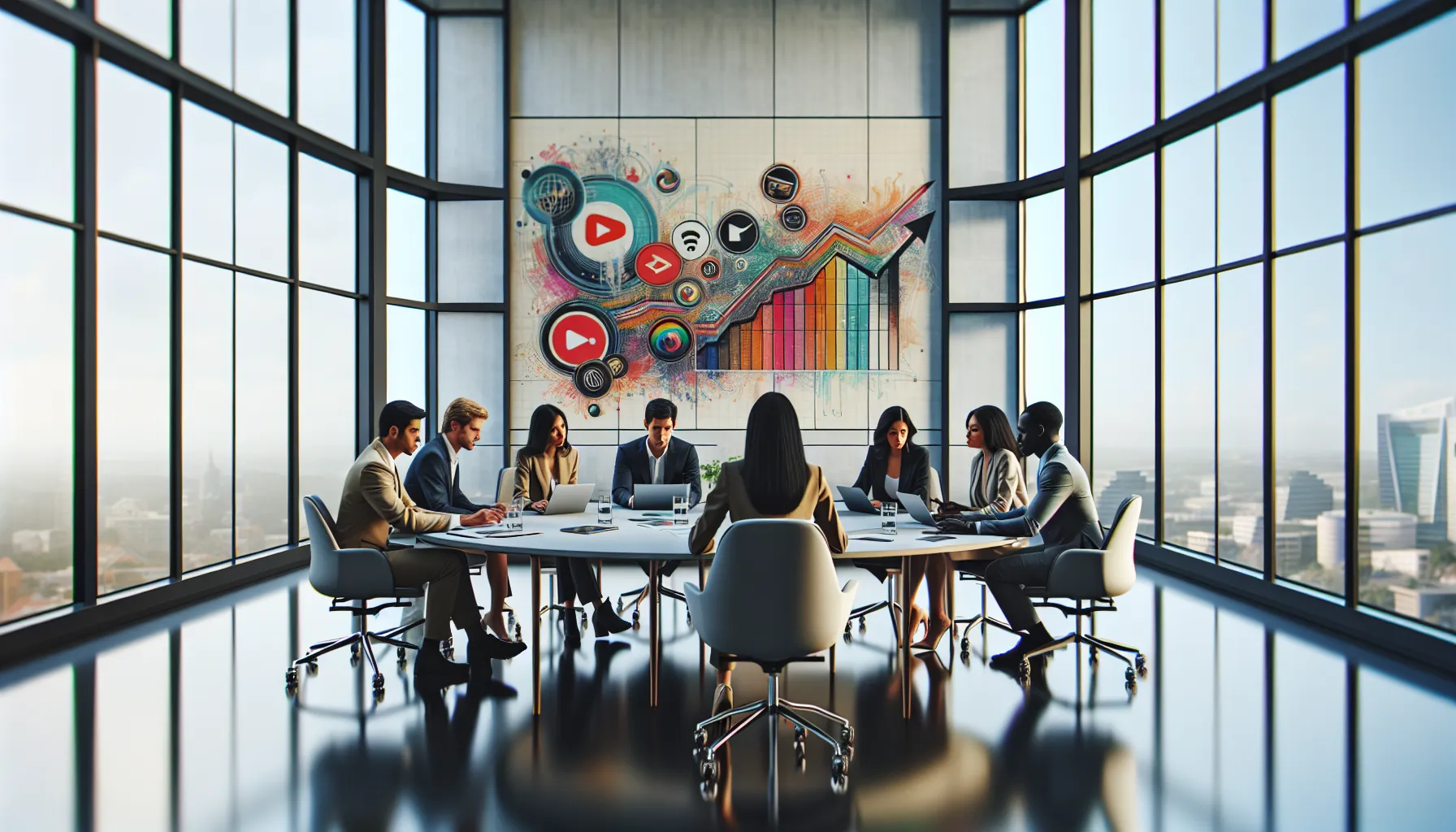 professionals discussing Telugu movie streaming options in a modern office.