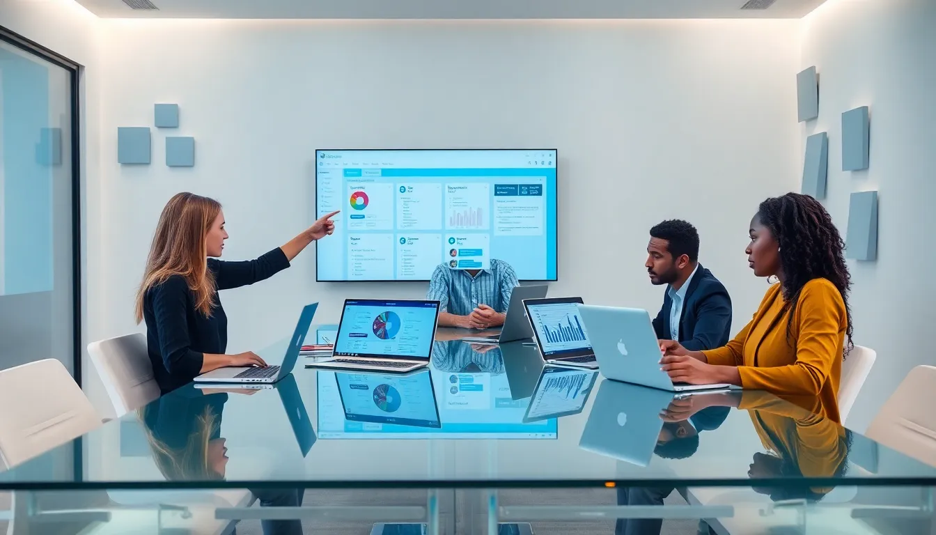 diverse team discussing Jira and Azure DevOps features in a modern office.