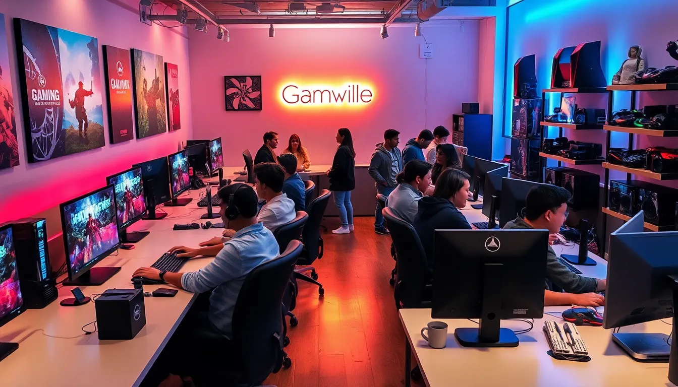 gaming café in Bentonville with diverse gamers enjoying gameplay.