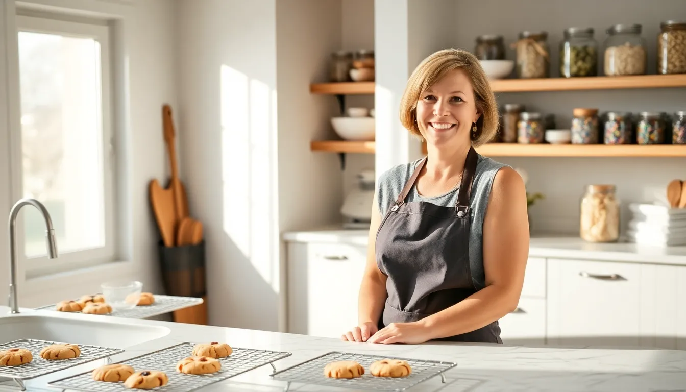 Mary Jackson baking cookies in a modern kitchen.