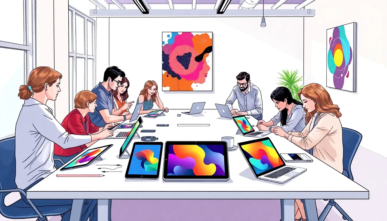 diverse professionals collaborating in a creative workspace.