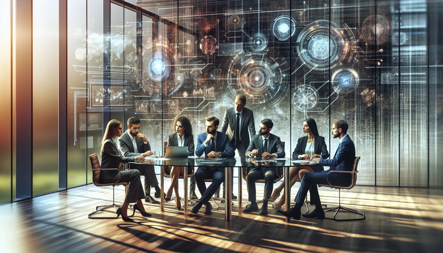 diverse professionals discussing technology trends in a modern office.