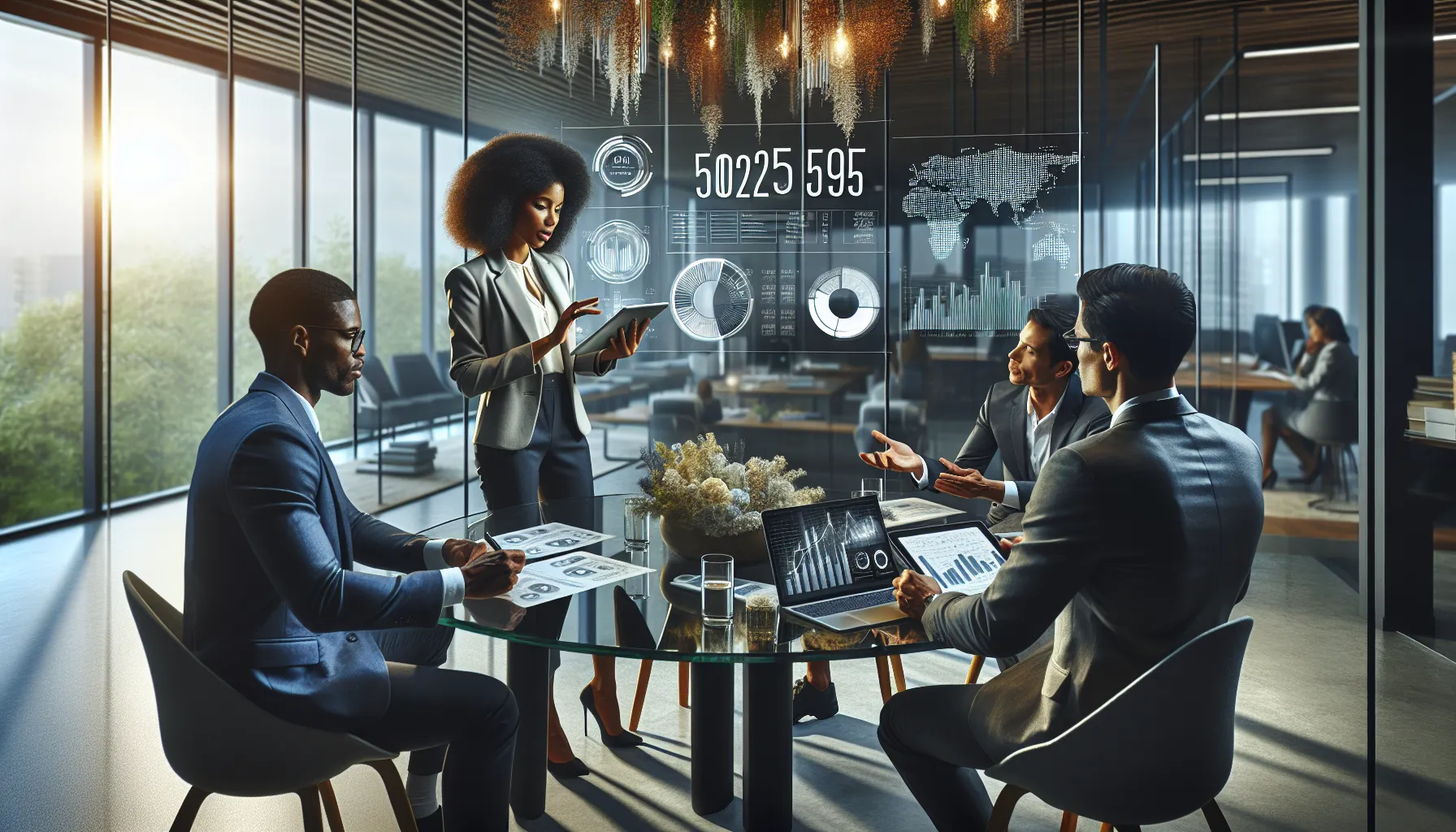 diverse professionals discussing success metrics in a modern office.