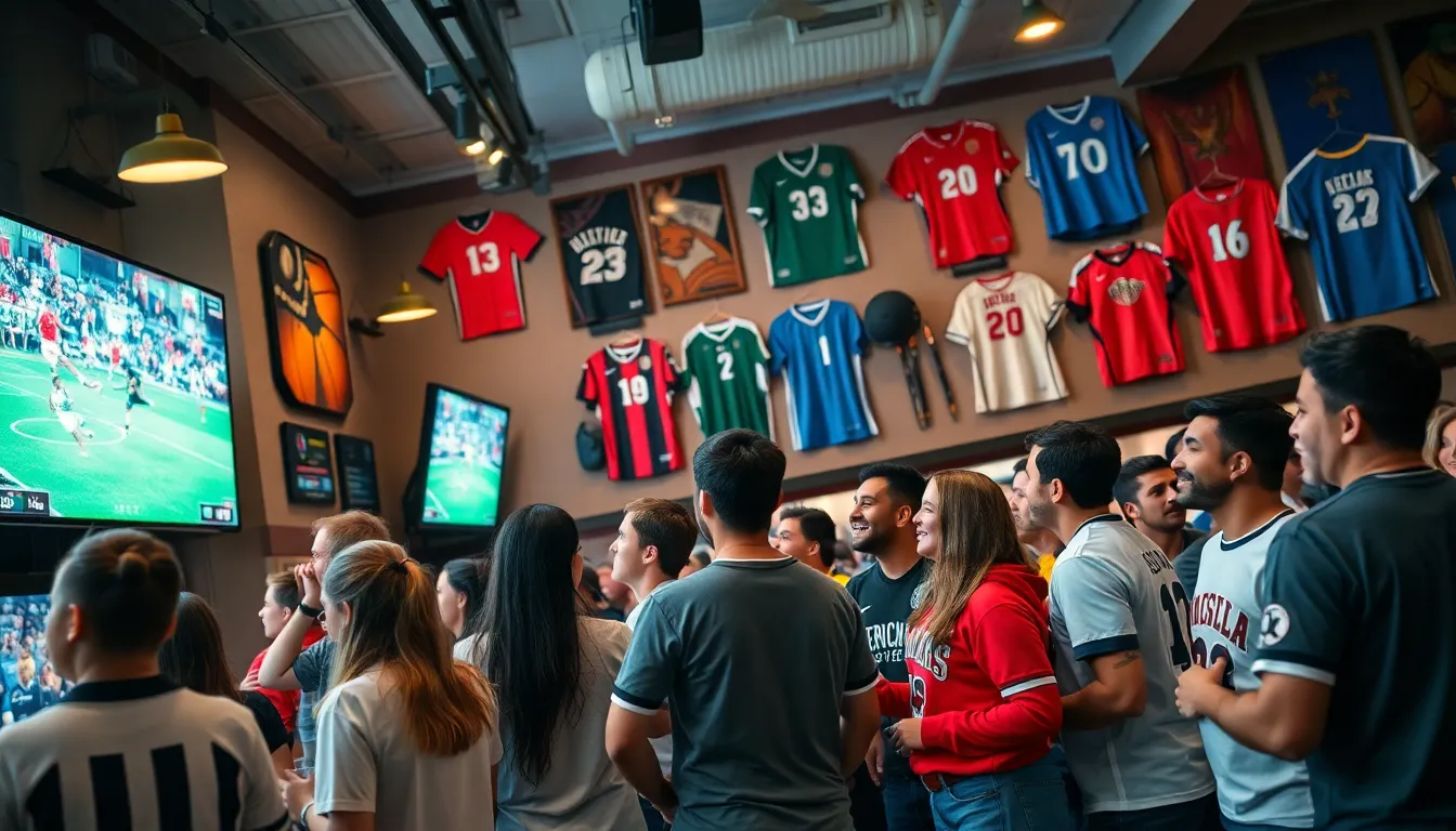 sports fans engaging at a lively café watching live games.