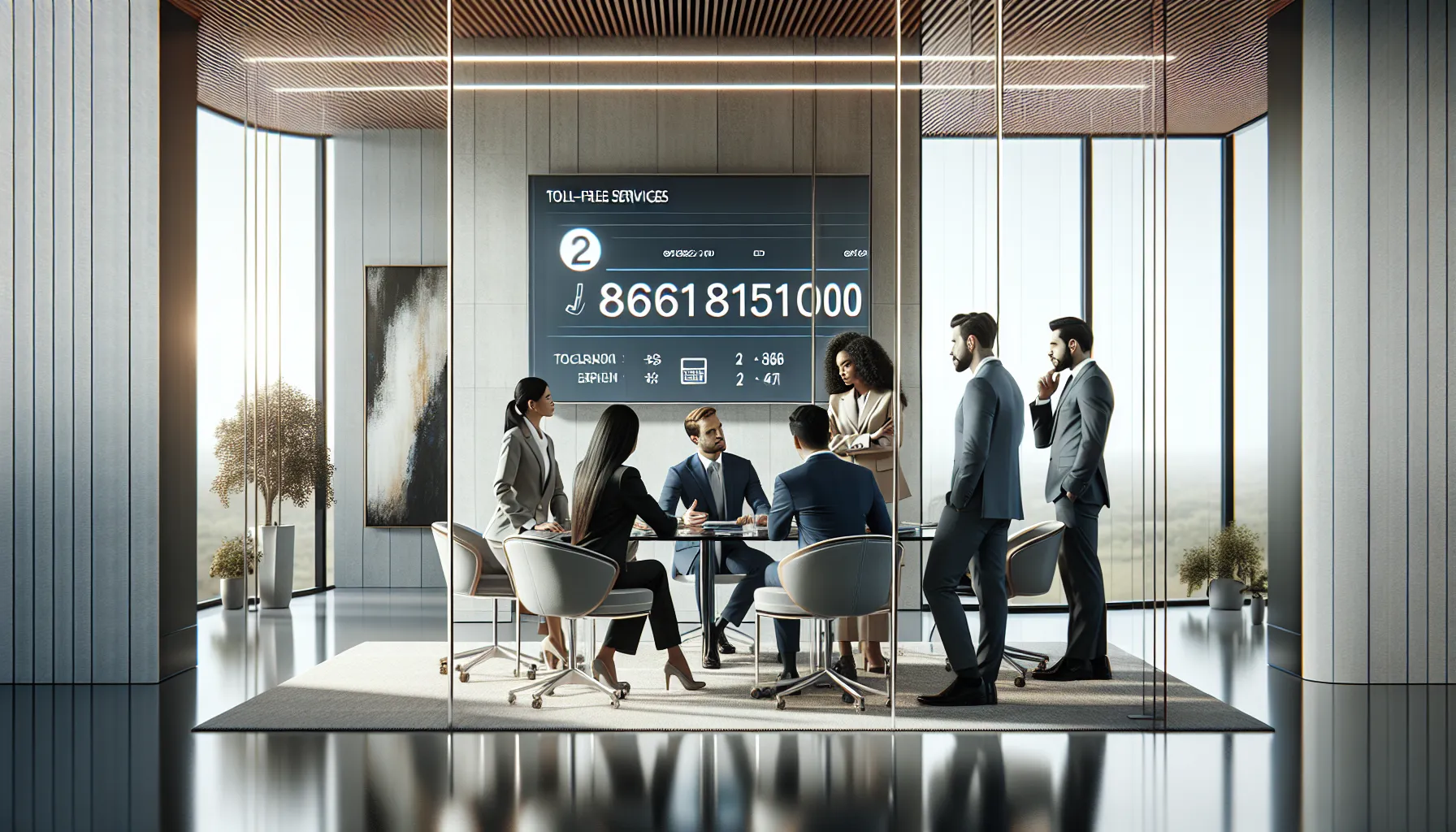 diverse team discussing toll-free services in a modern office.