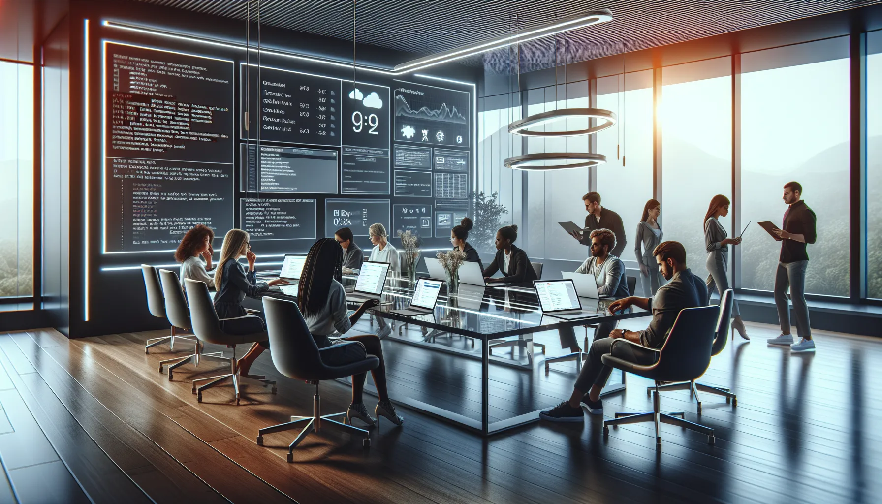 diverse team troubleshooting software issues in a modern office.