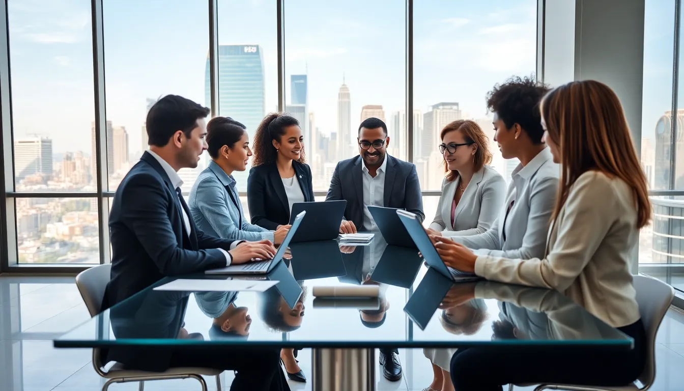 diverse professionals collaborating in a modern office space.