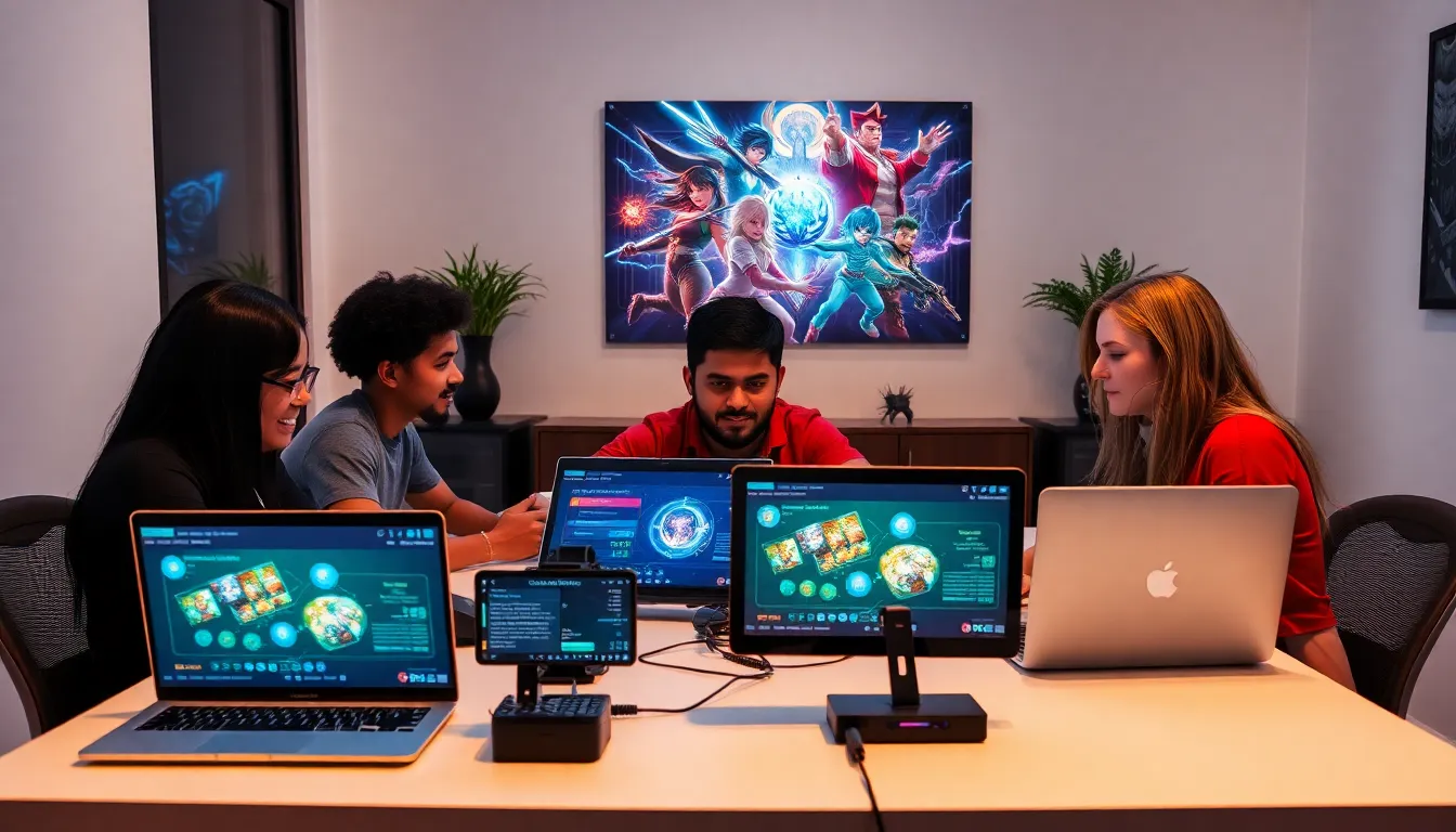 diverse gamers strategizing character builds for Genshin Impact.