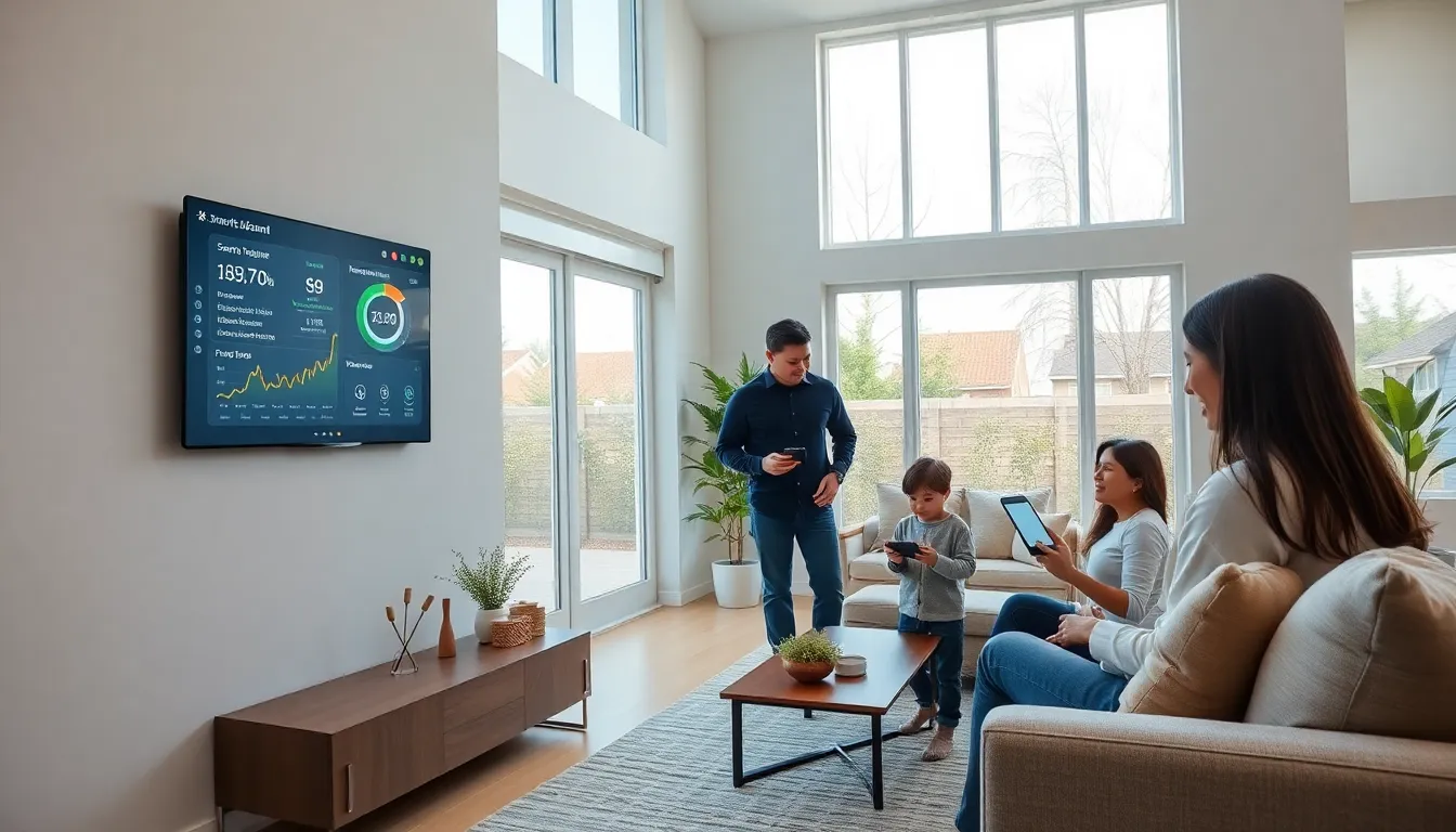 family enjoying a smart home with advanced technology.