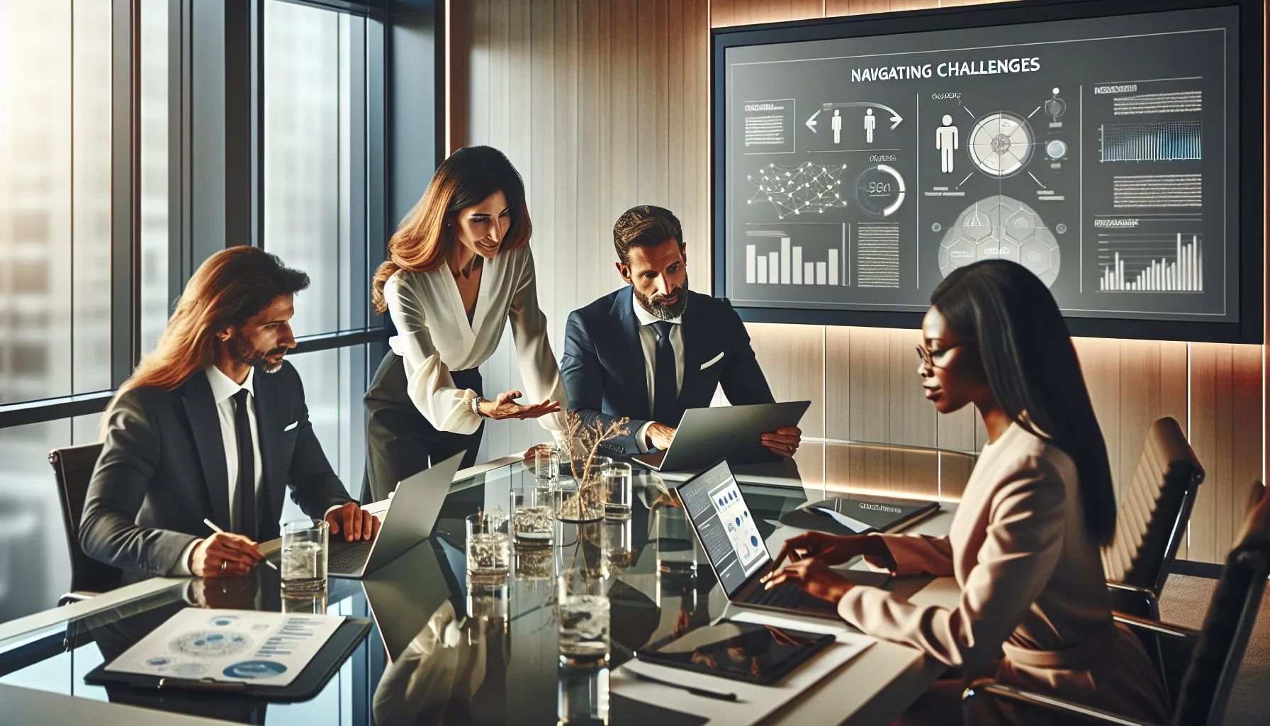 diverse team brainstorming in a modern conference room.