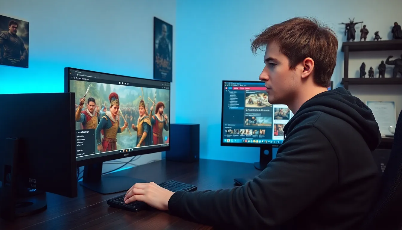 a young man using CK2Generator in a modern gaming room.