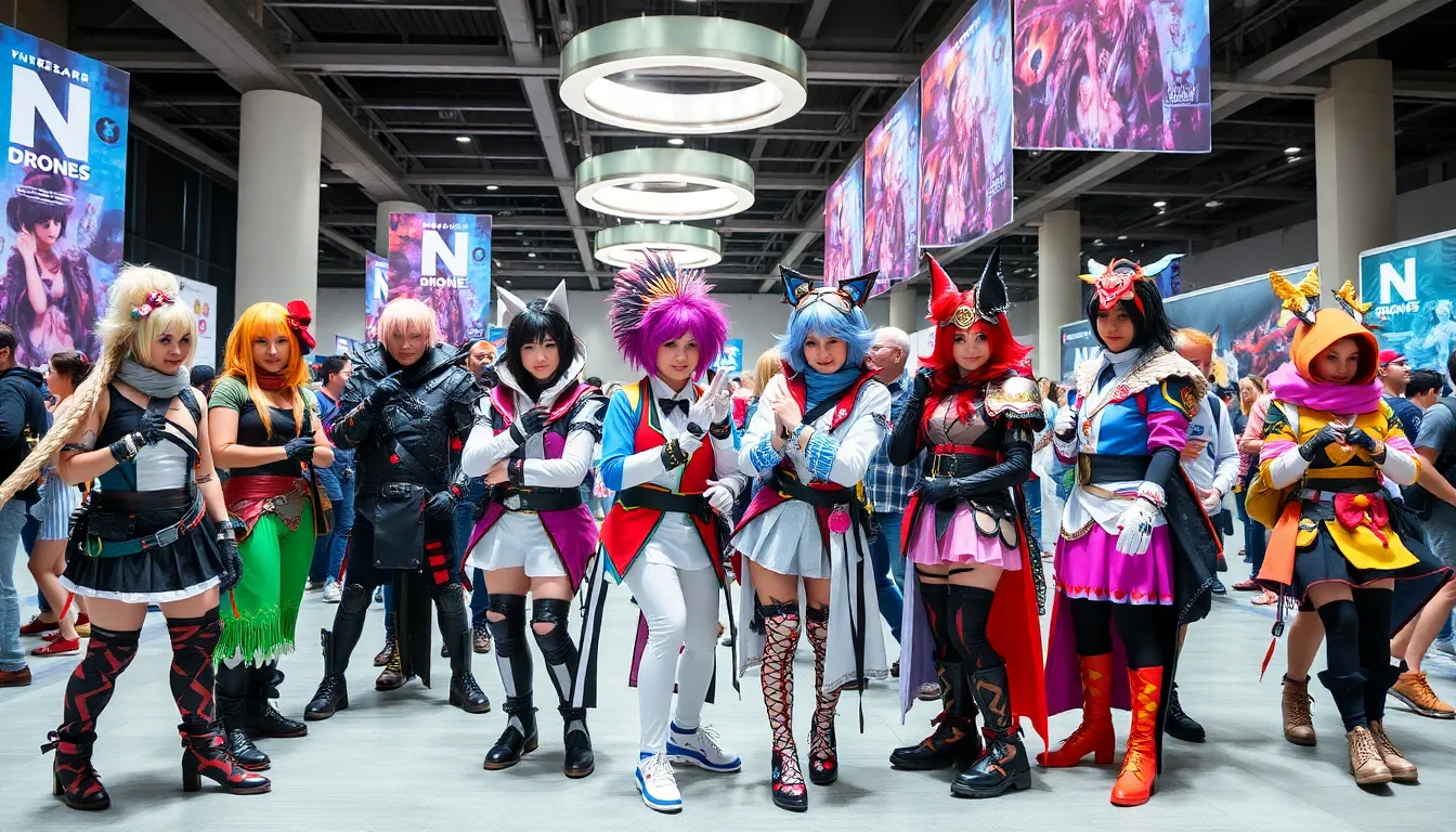 diverse cosplayers in costumes inspired by N Murder Drones.