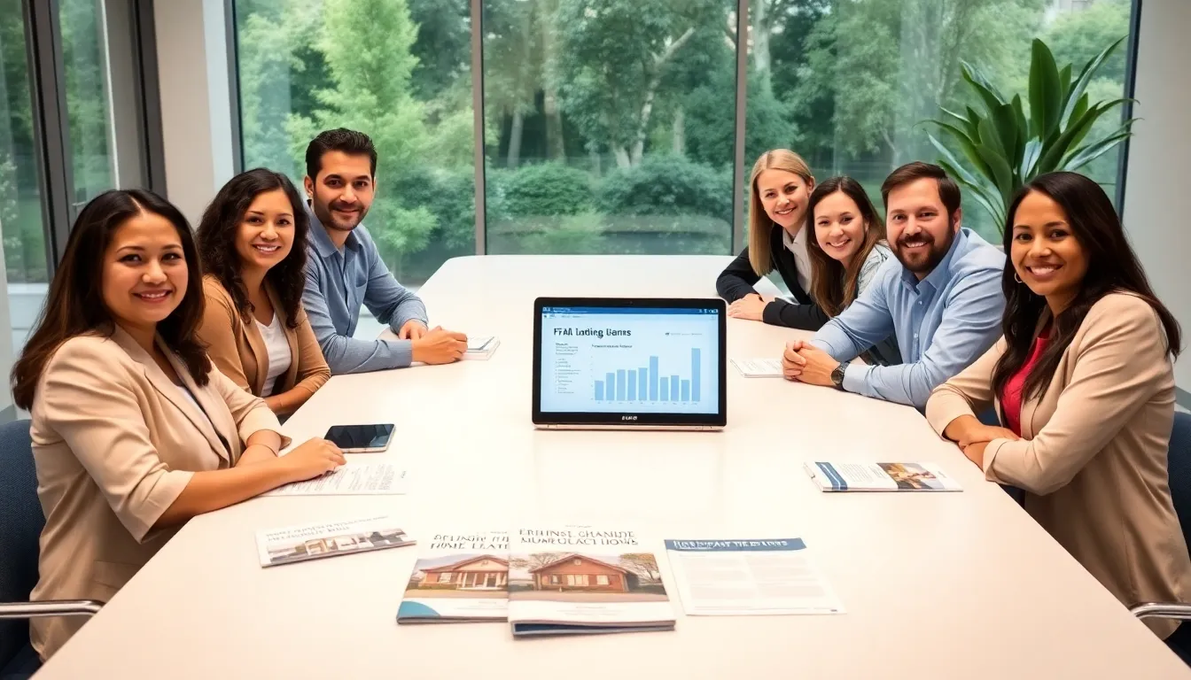 diverse group discussing FHA manufactured home loans in a modern office.