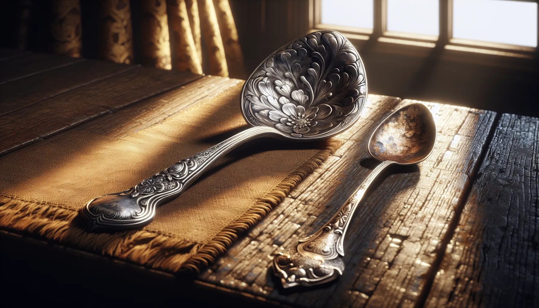 Two spoons on a table, one silver and one silver-plated.