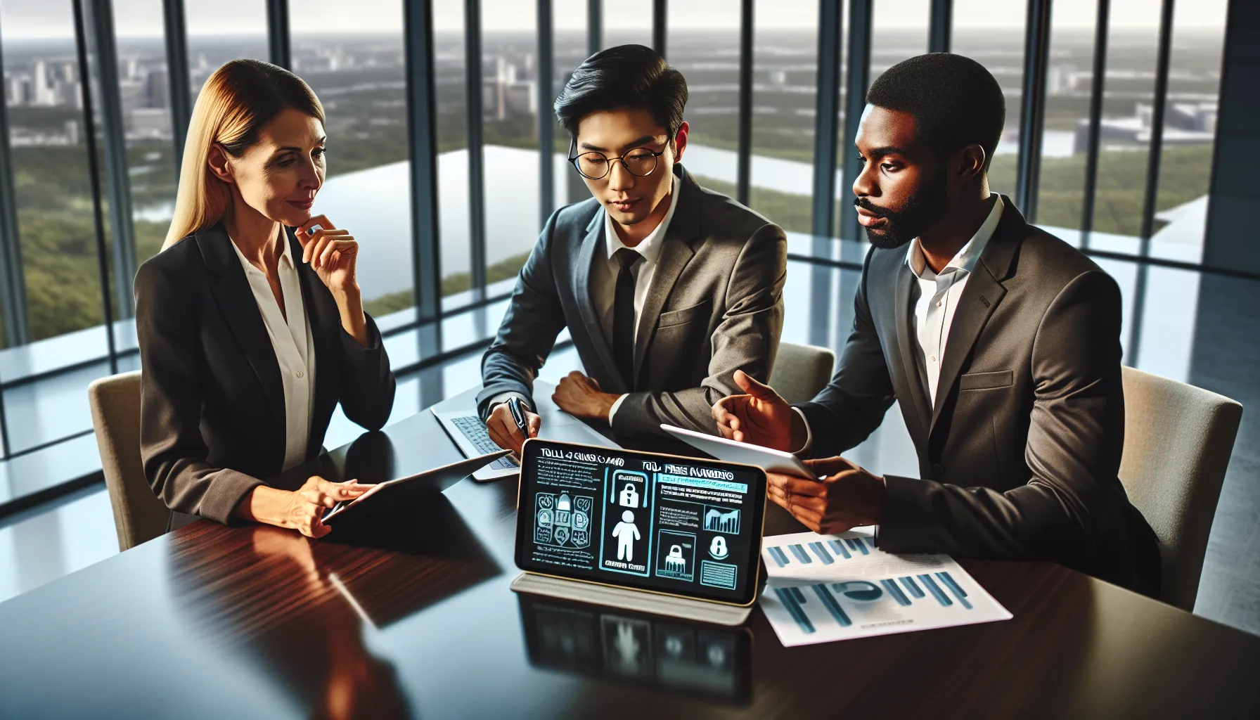 professionals discussing privacy concerns in a modern office.
