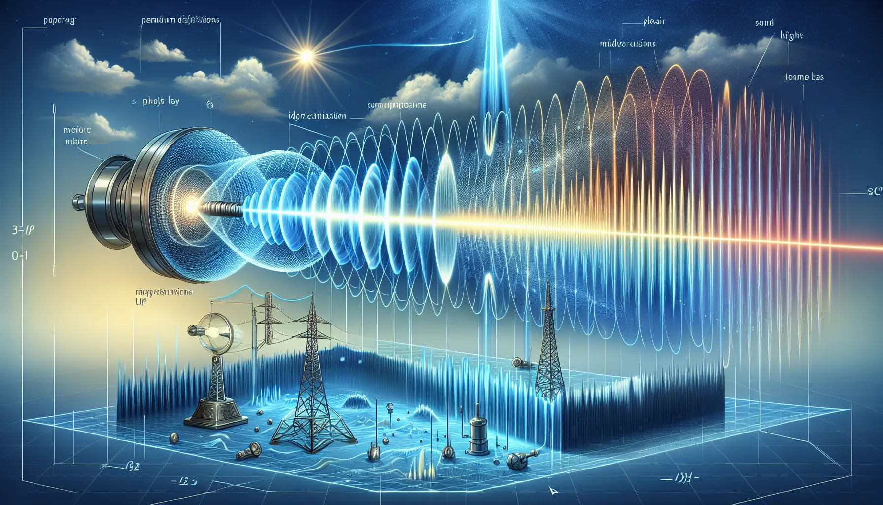 A concept illustrating the speed difference between sound waves and light beams.