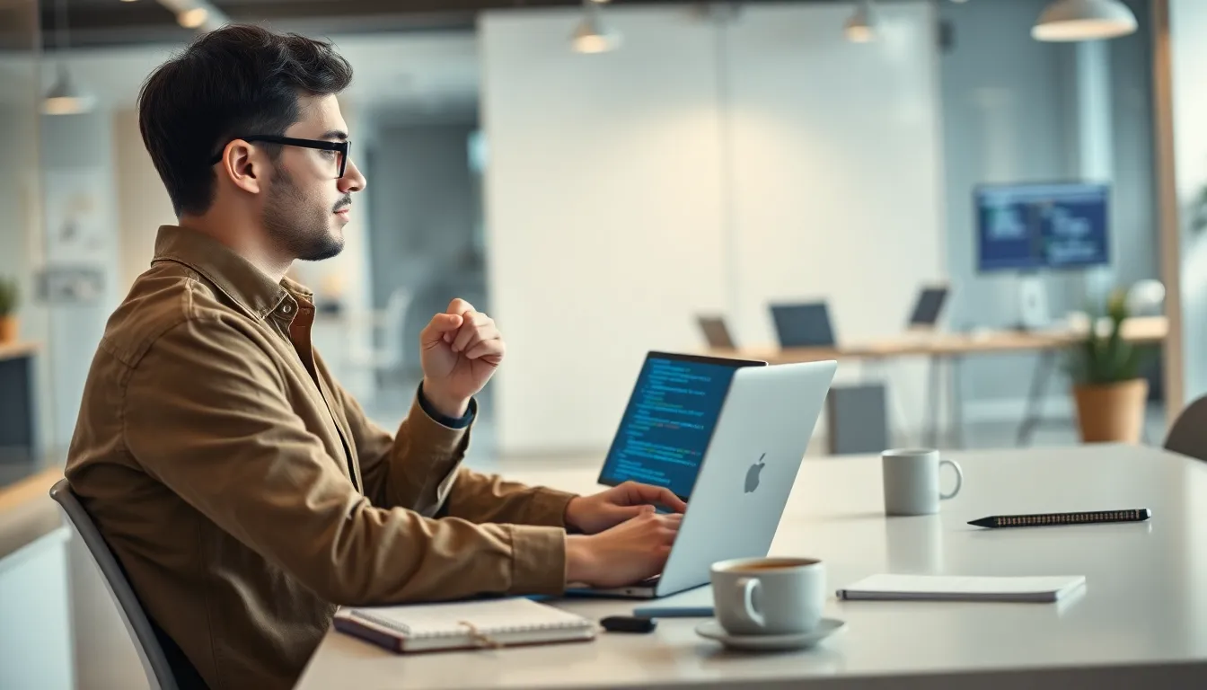 developer debugging a Python issue in a modern office.