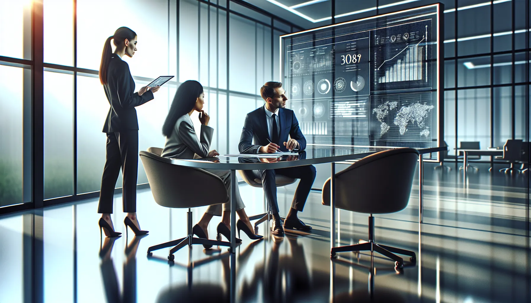 business professionals discussing data related to 3058240637.