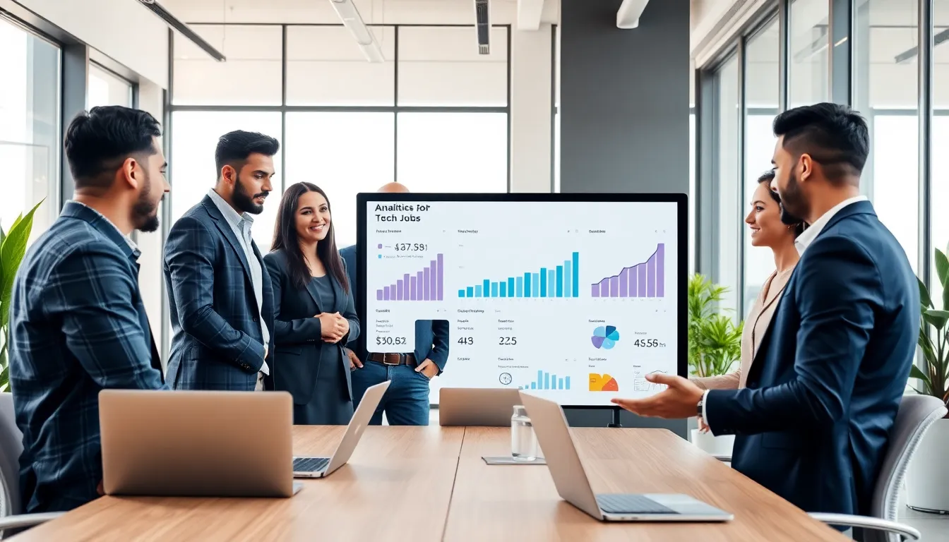 diverse tech team collaborating in a modern office setting.