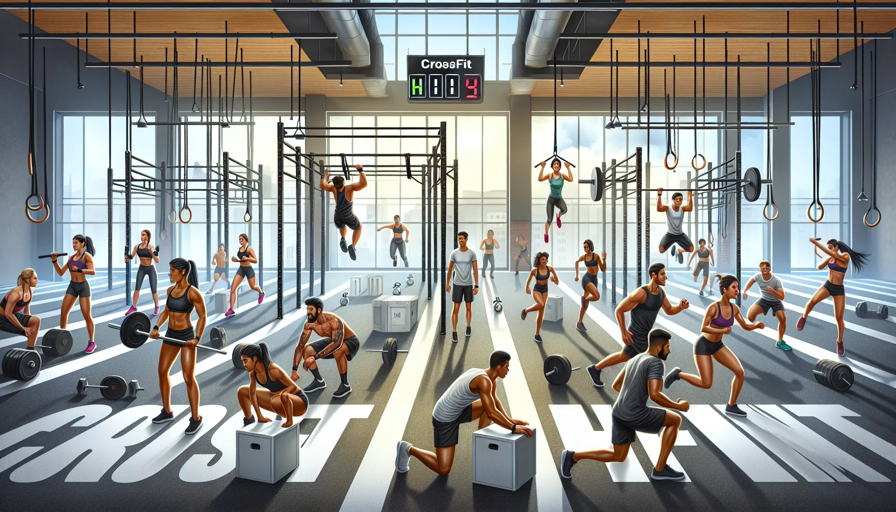 A split view showcasing CrossFit workouts and HIIT exercises in a gym setting.