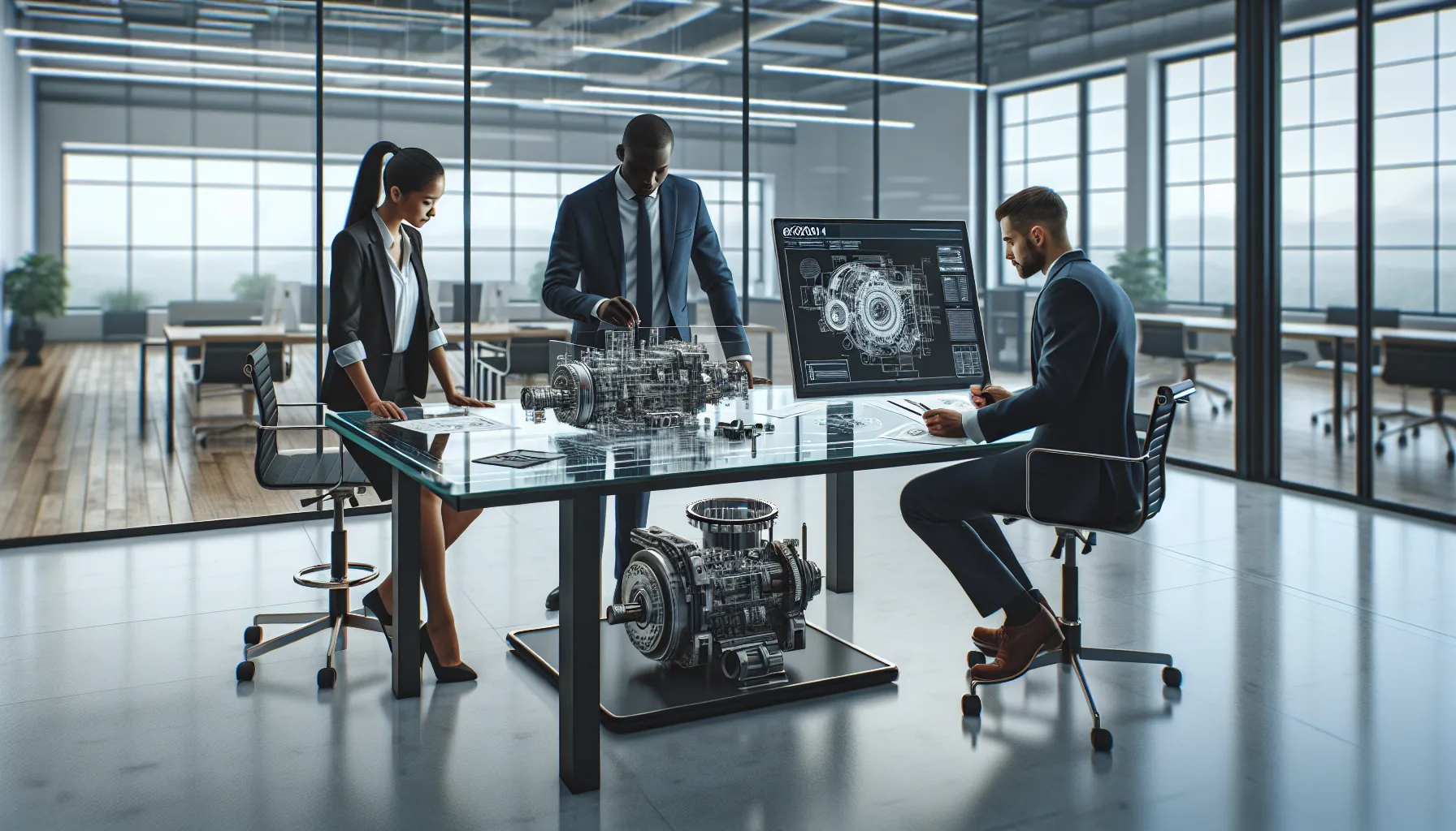 diverse team collaborating on machinery installation and maintenance.